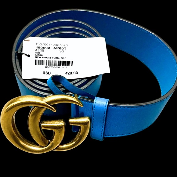 ✨ Gucci Calfskin Double G 40 mm Belt | New Bright Turquoise | NWT ✨ - Picture 2 of 8